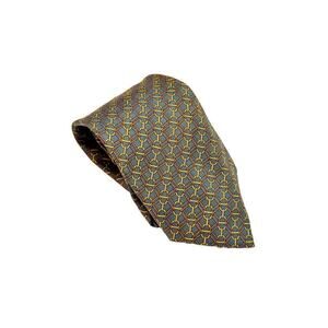 Hermes 100% Silk Blue Striped Chain Link Design Tie